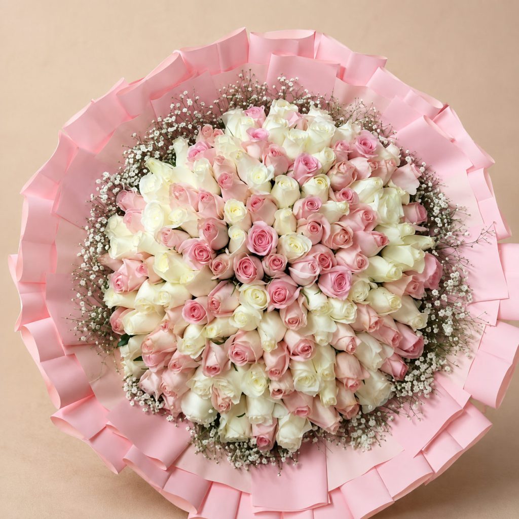 Ramo Imperial de 150 Rosas en Tonos Rosa y Blanco
