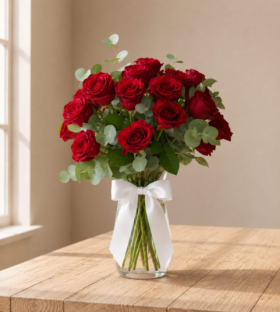 Rosas Rojas Eternas en florero